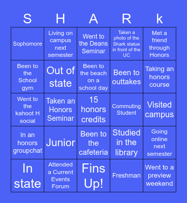 Sharks Social Bingo Card