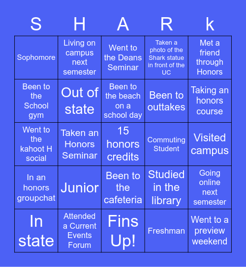 Sharks Social Bingo Card
