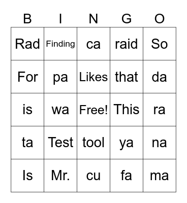 bad vocab Bingo Card