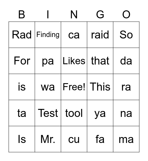 bad vocab Bingo Card