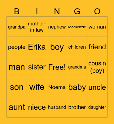 People &  Family (PA) Bingo Card