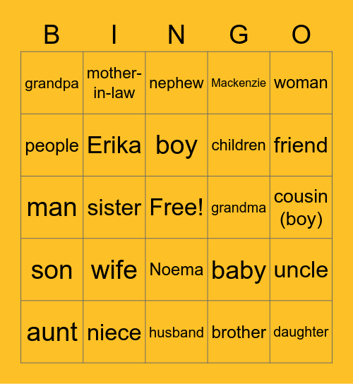 People &  Family (PA) Bingo Card