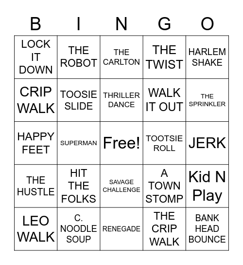 SO YOU THINK YOU CAN DANCE Bingo Card