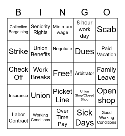 Unions Bingo Card