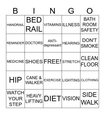 INJURY PREVENTION TIPS Bingo Card