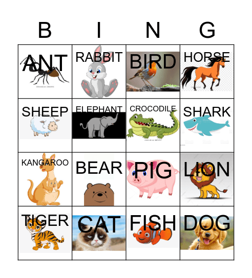 ANIMALS BINGO Card