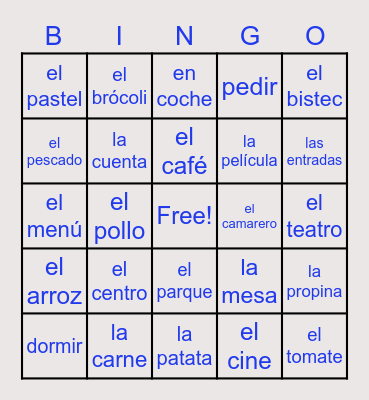 Unidad 4 Lección 2 Bingo Card