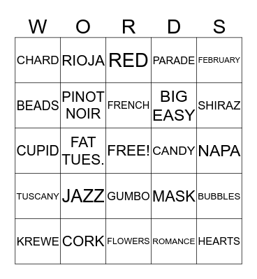 MARDI-VALEN-WINE Bingo Card