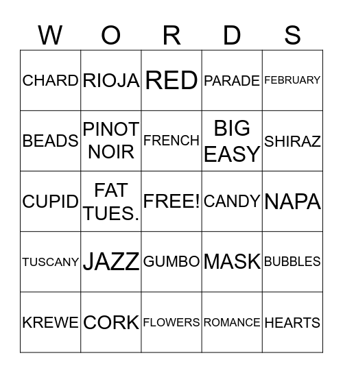 MARDI-VALEN-WINE Bingo Card