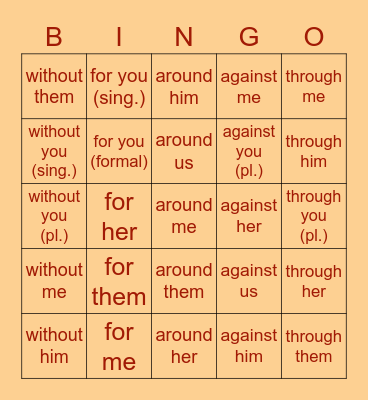 Akkusativ Präpositionen und Pronomen Bingo Card