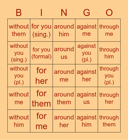 Akkusativ Präpositionen und Pronomen Bingo Card