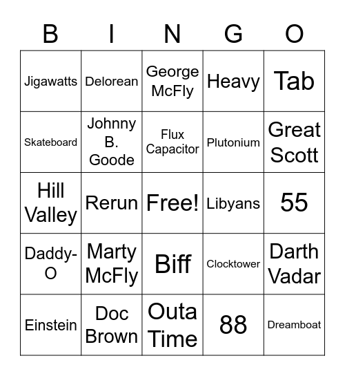 Back to the Future Bingo Card