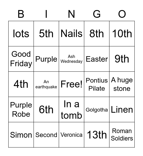 Stations of the Cross Bingo Card