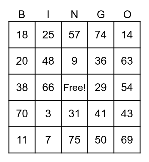 Hill Family Bingo Card