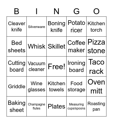 Bridal Shower Bingo Card