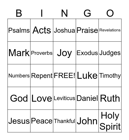 Bible Bingo Card