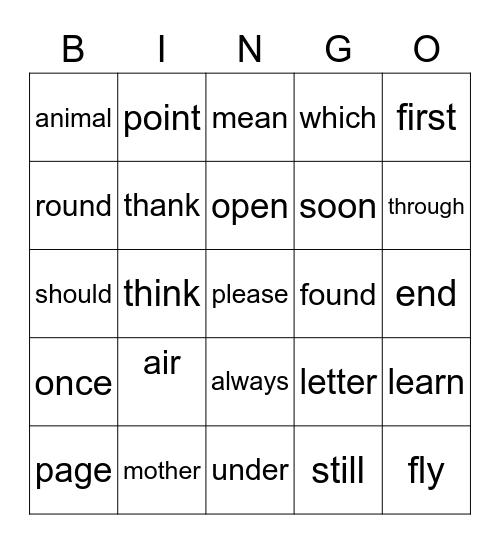 Gold Rainbow Words Bingo Card