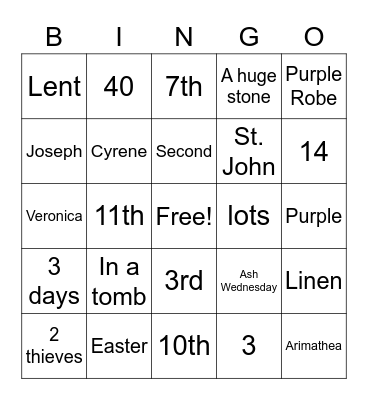 Stations of the Cross Bingo Card