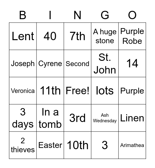 Stations of the Cross Bingo Card