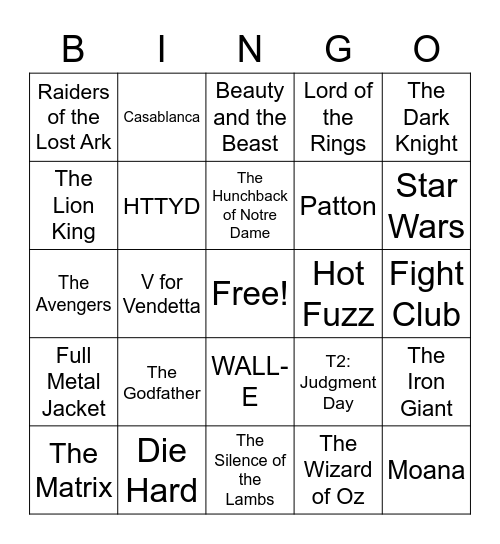 FAVORITE MOVIES BINGO Card