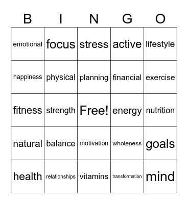 Wellness Bingo Card