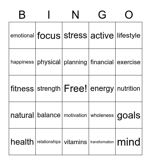 Wellness Bingo Card