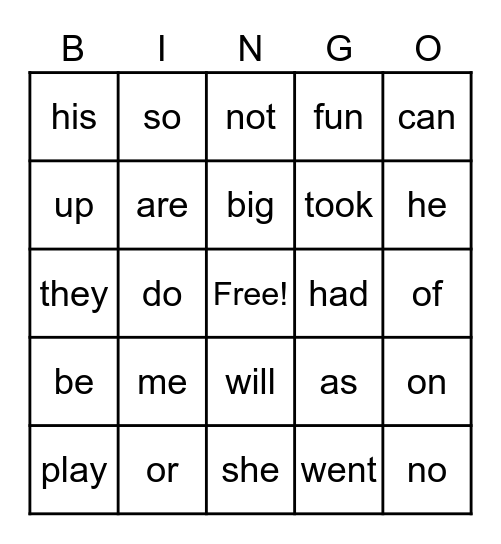 Grade 1 No-Excuse Words Bingo Card