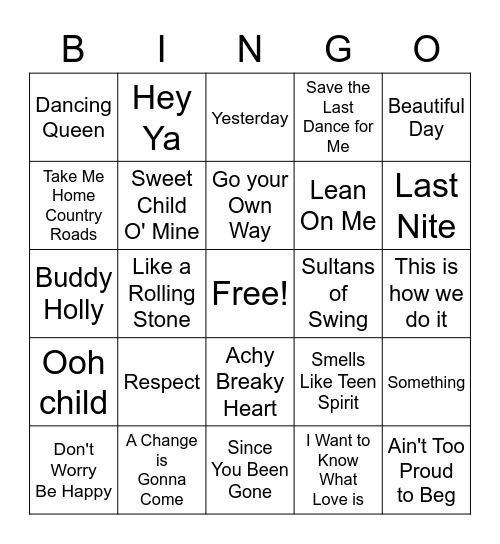 Music Bingo Card