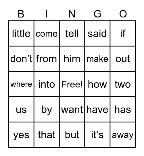 Grade 2 No-Excuse Words Bingo Card
