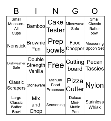 The Pampered Chef Bingo Card