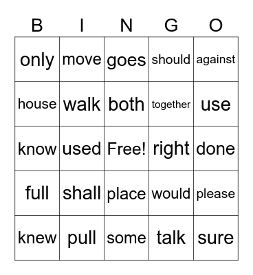 Trick word bingo Card