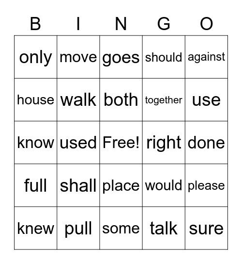 Trick word bingo Card