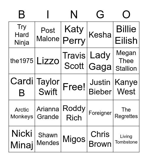 teen social Bingo Card