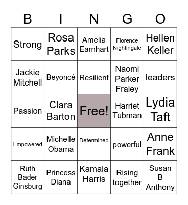 Women's History Month Bingo Card