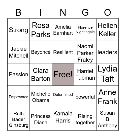 Women's History Month Bingo Card