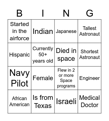 Find an Astronaut who: Bingo Card