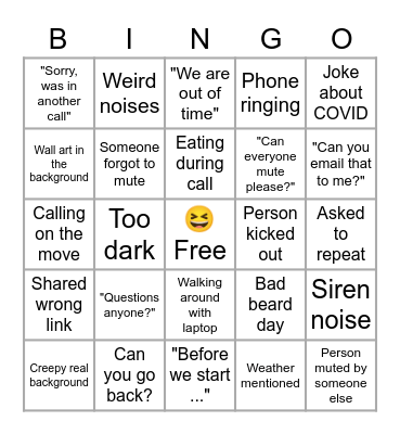 💻 Working From Home 🏠 Bingo Card