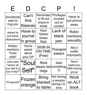 EDCP Bingo Card
