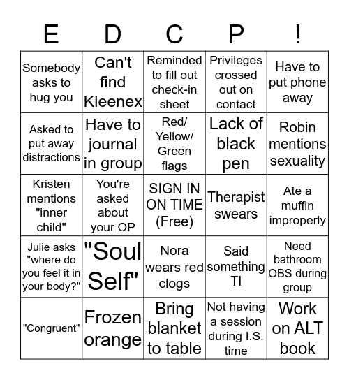 EDCP Bingo Card