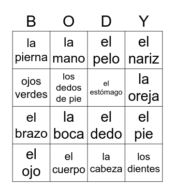 El cuerpo Bingo Card