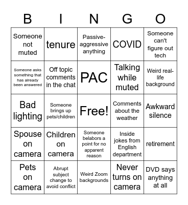 Department Meeting Bingo Card