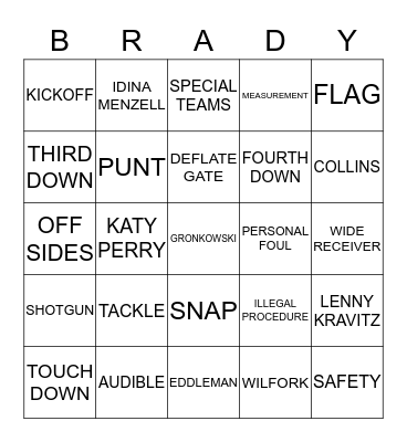 SUPERBOWL XLIX Bingo Card