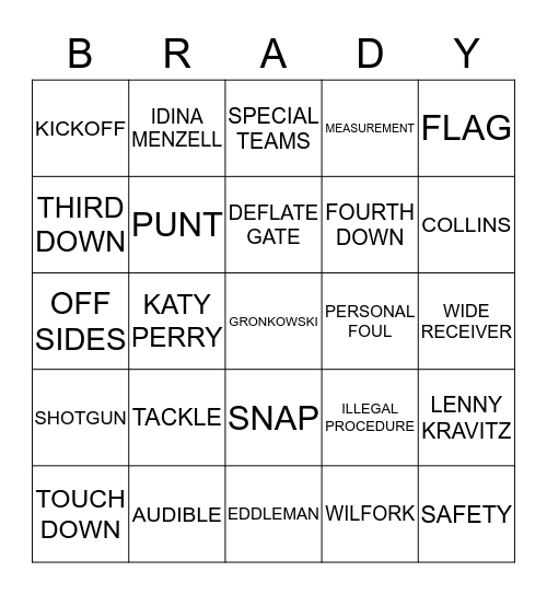 SUPERBOWL XLIX Bingo Card