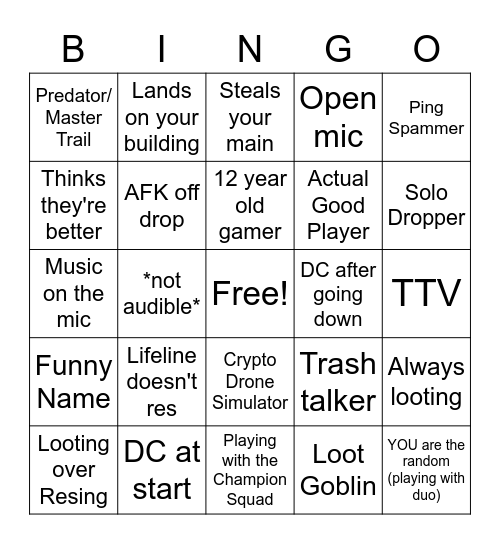 Apex Random Team Bingo Card