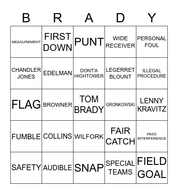 SUPERBOWL XLIX Bingo Card