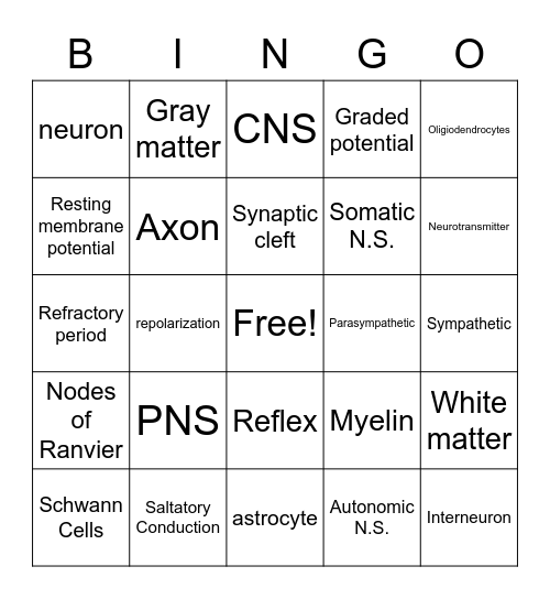 Nervous System-Action Potential Bingo Card