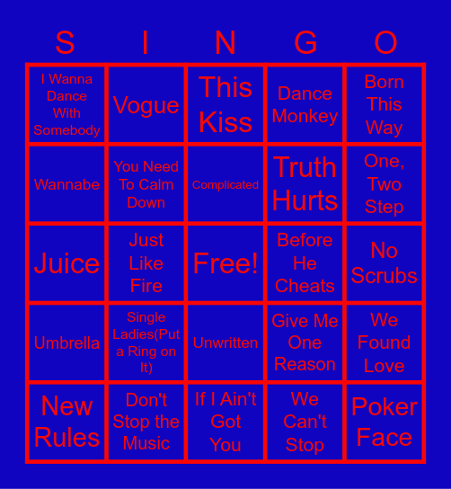 Women of Music SINGO Bingo Card