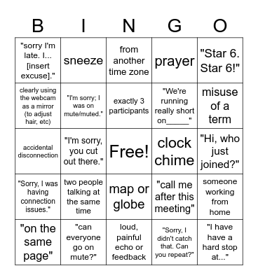 COVID Video Call BINGO Card
