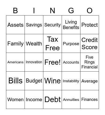 WINE, WOMEN & WEALTH Bingo Card
