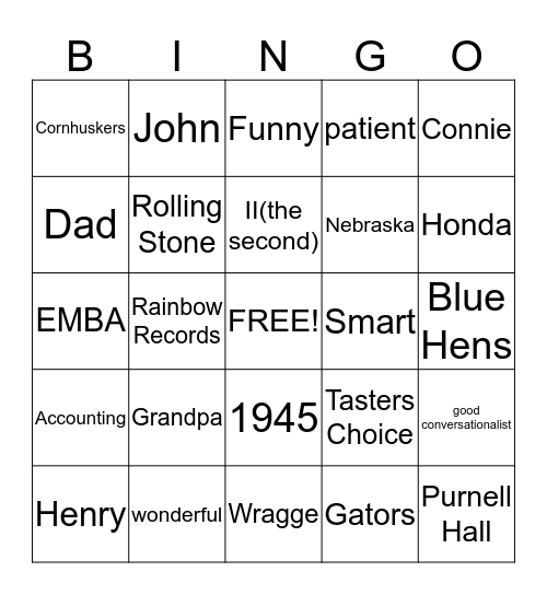 Happy 70th Birthday Dad/Grandpa! Bingo Card